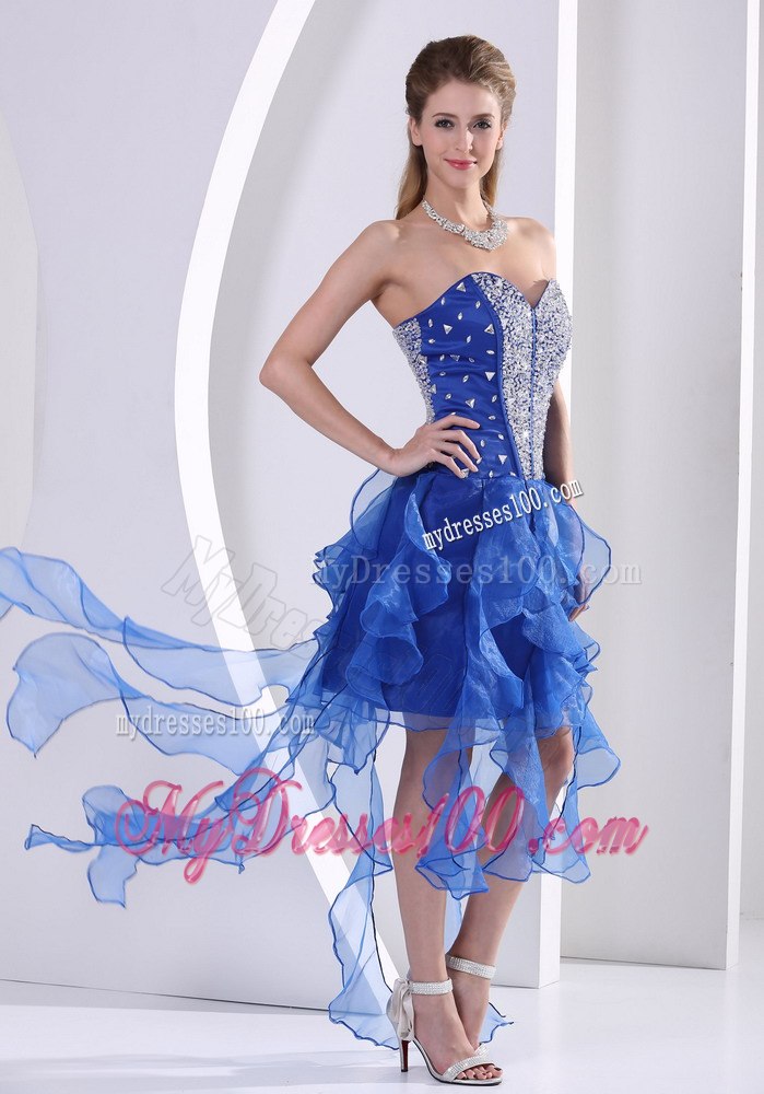 Sweetheart Beaded Royal Blue Cocktail Dress With Ruffles Asymmetrical