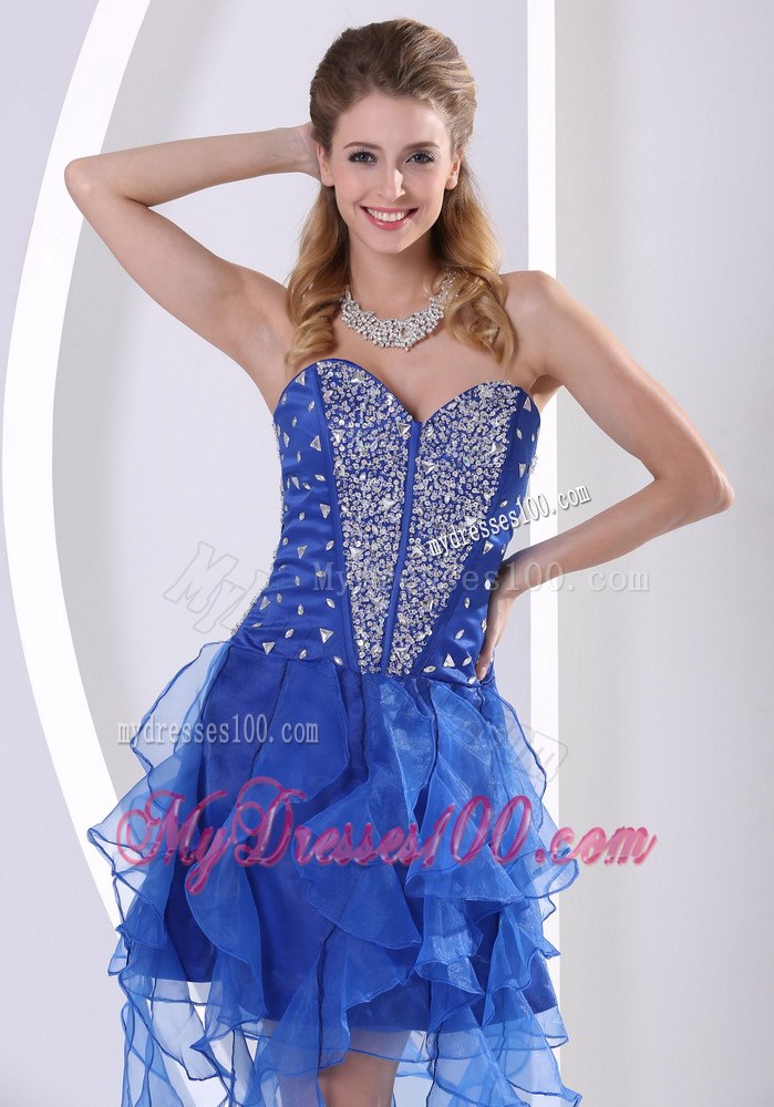 Sweetheart Beaded Royal Blue Cocktail Dress With Ruffles Asymmetrical
