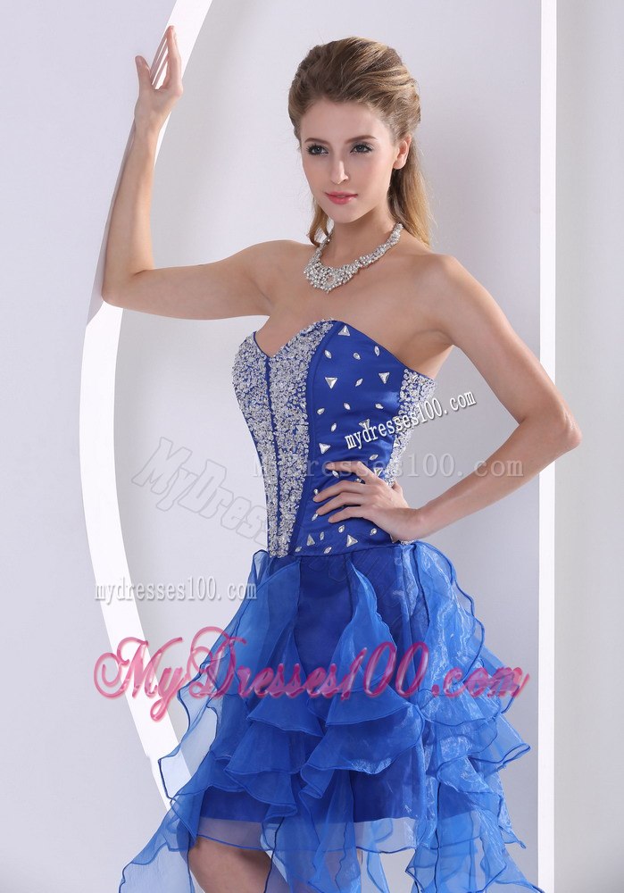 Sweetheart Beaded Royal Blue Cocktail Dress With Ruffles Asymmetrical