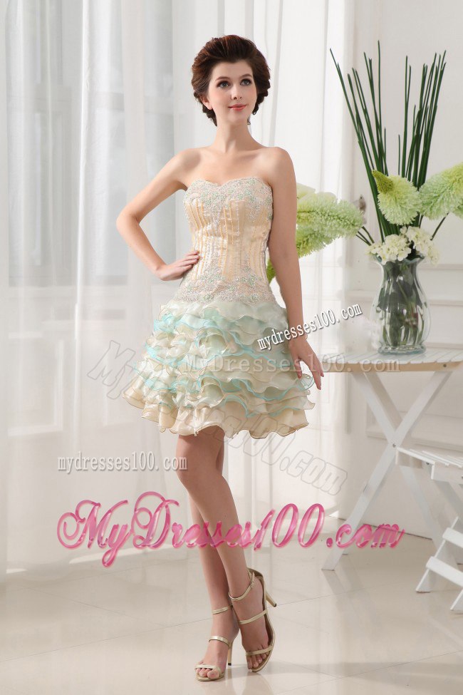 Sweetheart and Ruffled Layers For Short Cocktail Dress With Beading