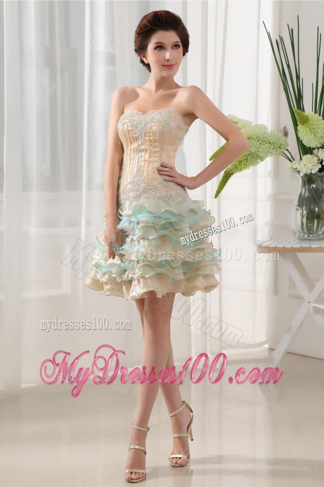 Sweetheart and Ruffled Layers For Short Cocktail Dress With Beading