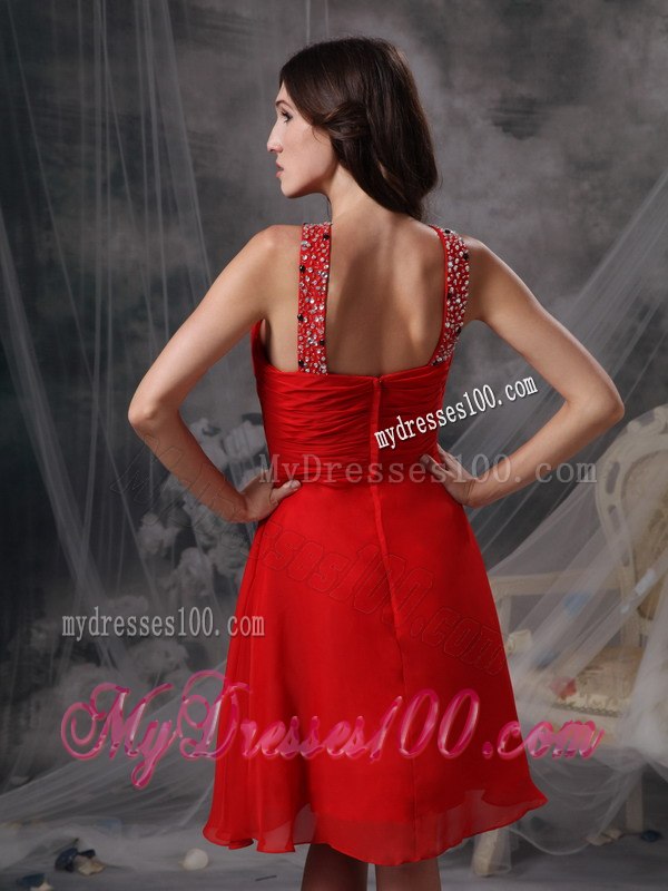 Modern Red Empire V-neck Short Cocktail Dress Beading Knee-length