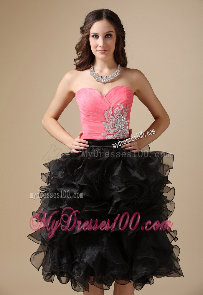 Watermelon Red and Black Cocktail Dress with Sweetheart Beading