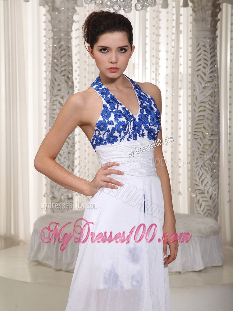 2013 White Column Halter Appliques High-low Cocktail Dress for Girl