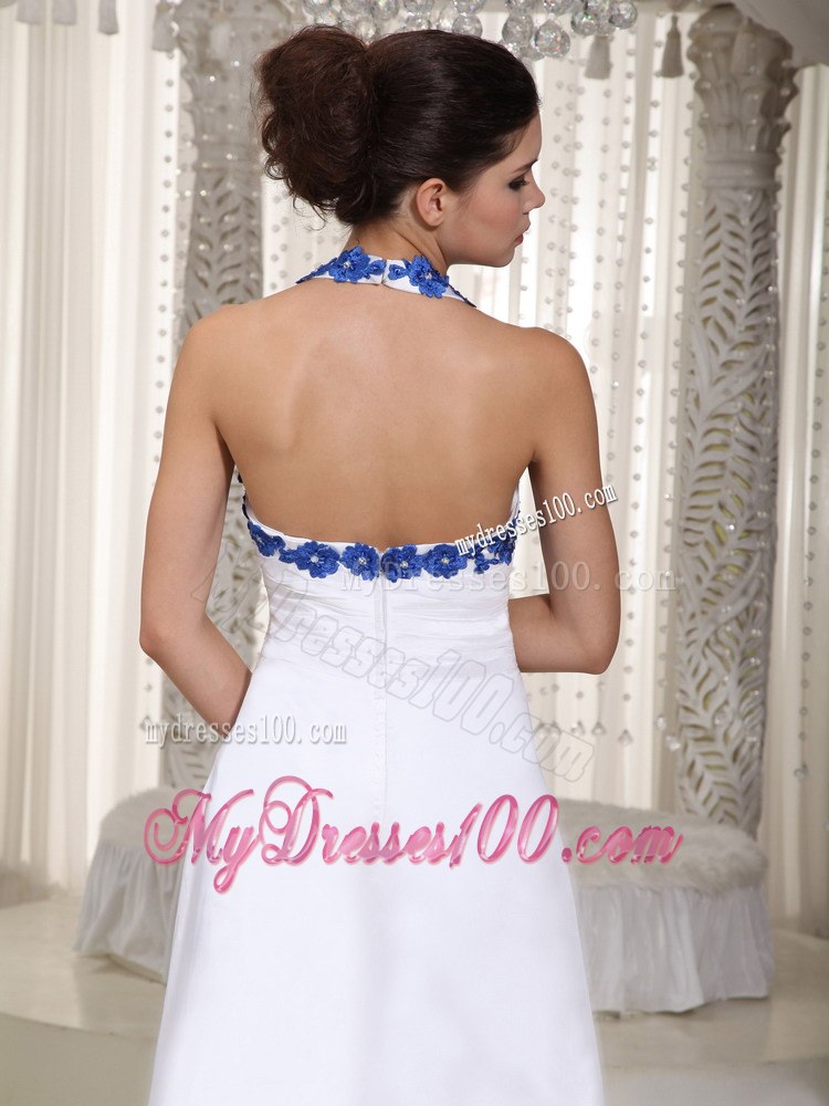 2013 White Column Halter Appliques High-low Cocktail Dress for Girl