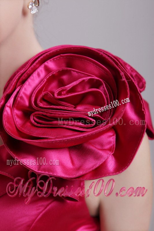 White and Wine Red Column One Shoulder Hand Flower Cocktail Dress