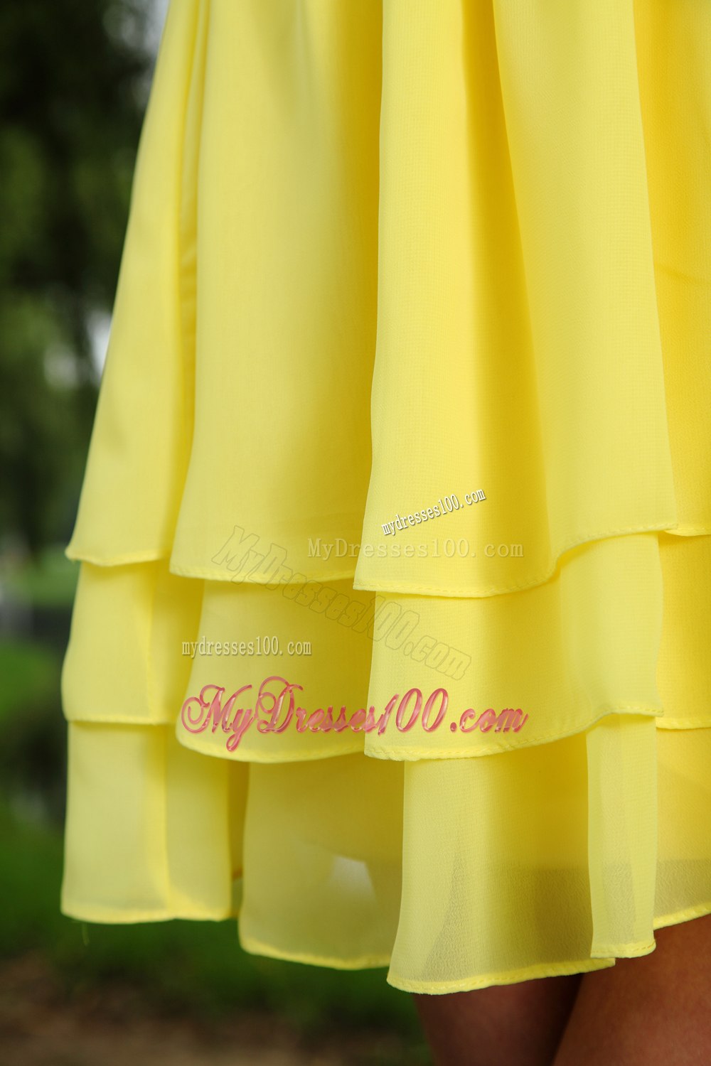 Yellow and White Empire Sweetheart Sashes Cocktail Dress in 2013