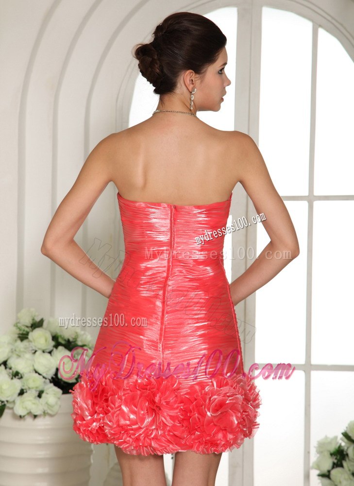 Watermelon Red Sweetheart Cocktail Dress With Hand Flowers For Club