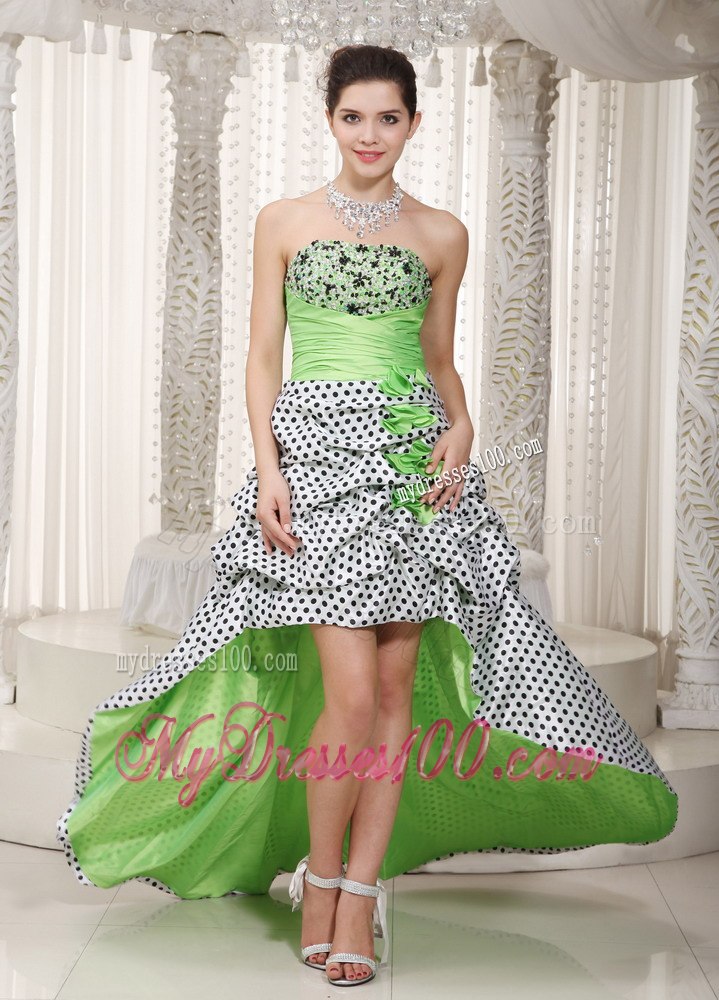 Spring Green Strapless High-low Beading Cocktail Dress for 2013