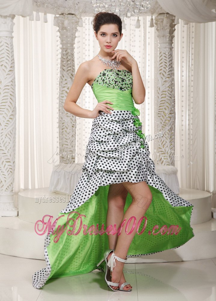 Spring Green Strapless High-low Beading Cocktail Dress for 2013