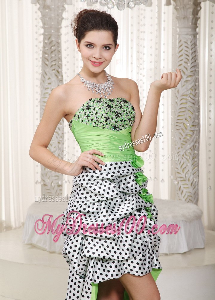 Spring Green Strapless High-low Beading Cocktail Dress for 2013