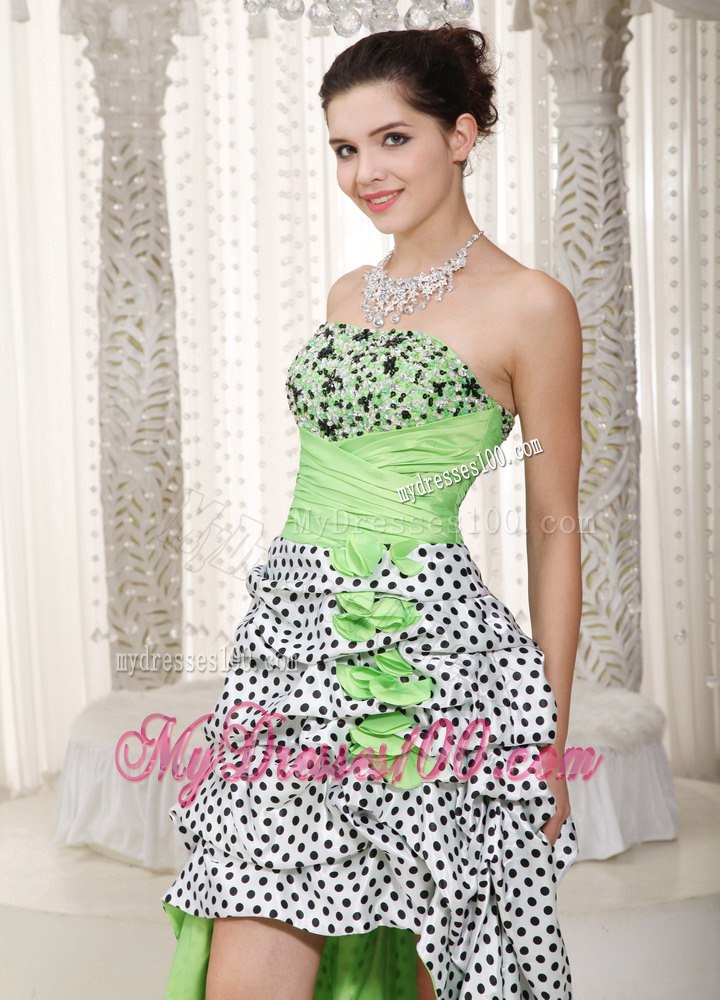 Spring Green Strapless High-low Beading Cocktail Dress for 2013