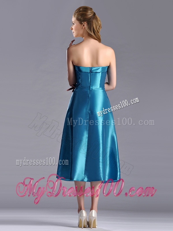 2016 Luxurious A Line Strapless Tea Length Dama Dress in Teal
