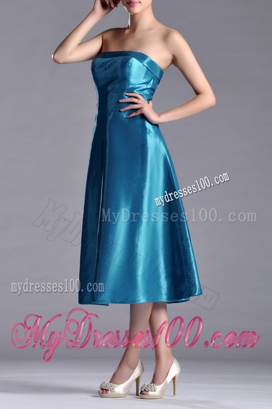 2016 Luxurious A Line Strapless Tea Length Dama Dress in Teal