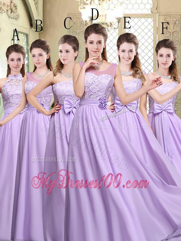 2016 Spring High Neck Lace Lavender Dama Dresses