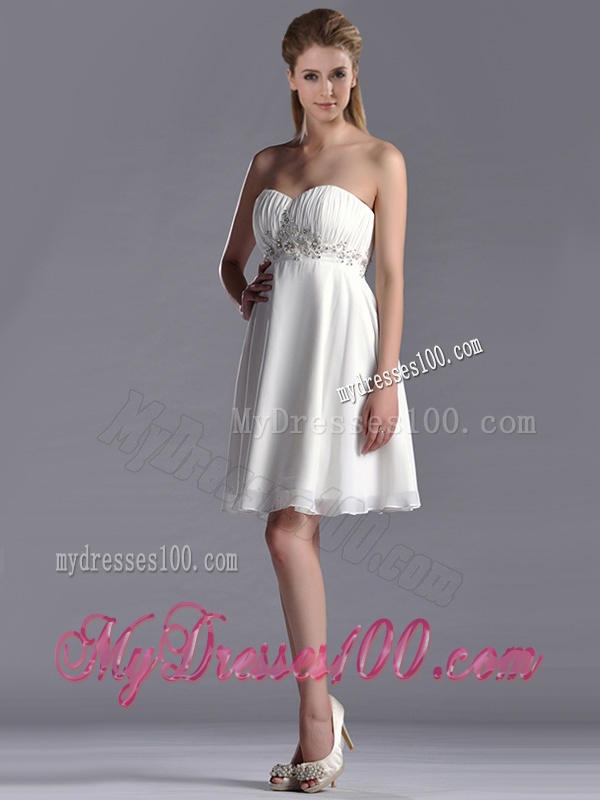 Beautiful Beaded Decorated Waist Chiffon Dama Dress in White