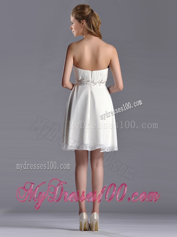 Beautiful Beaded Decorated Waist Chiffon Dama Dress in White