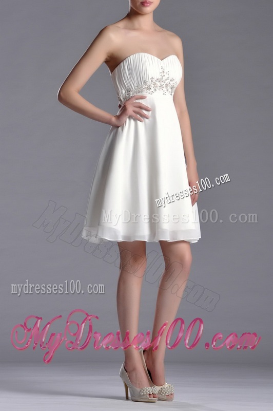 Beautiful Beaded Decorated Waist Chiffon Dama Dress in White