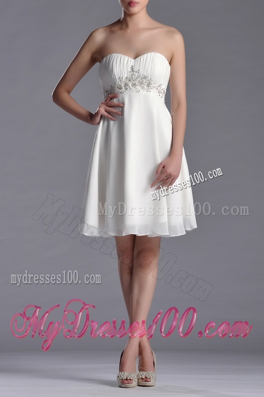 Beautiful Beaded Decorated Waist Chiffon Dama Dress in White