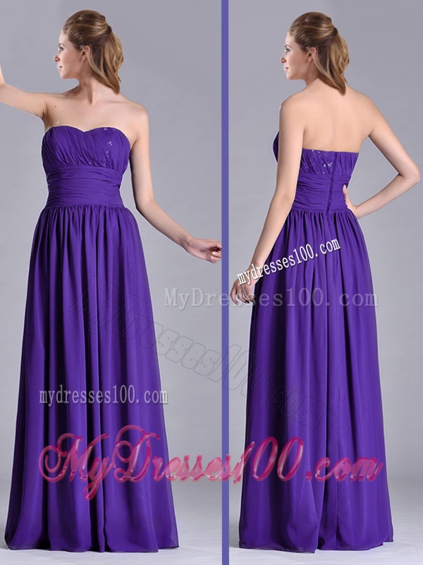 Beautiful Empire Ruched Chiffon Long Dama Dress in Purple