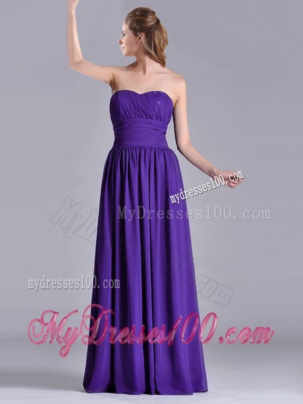 Beautiful Empire Ruched Chiffon Long Dama Dress in Purple