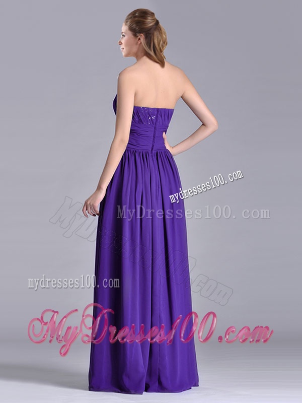 Beautiful Empire Ruched Chiffon Long Dama Dress in Purple