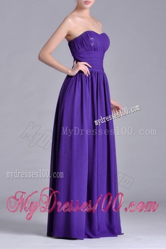 Beautiful Empire Ruched Chiffon Long Dama Dress in Purple