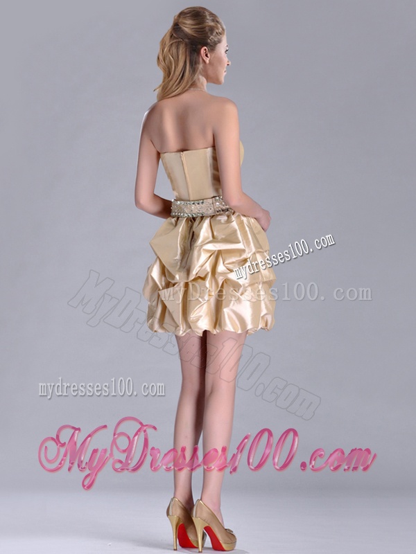 Beautiful Strapless Beaded and Bubble Short Dama Dress in Champagne