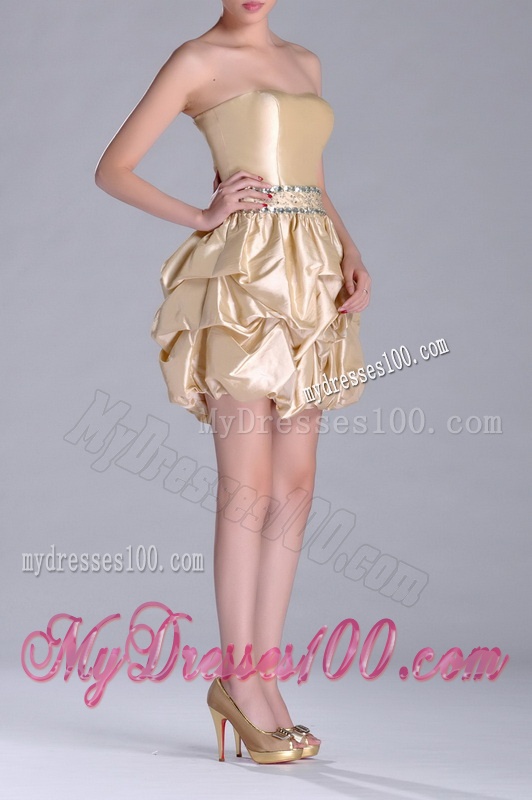 Beautiful Strapless Beaded and Bubble Short Dama Dress in Champagne