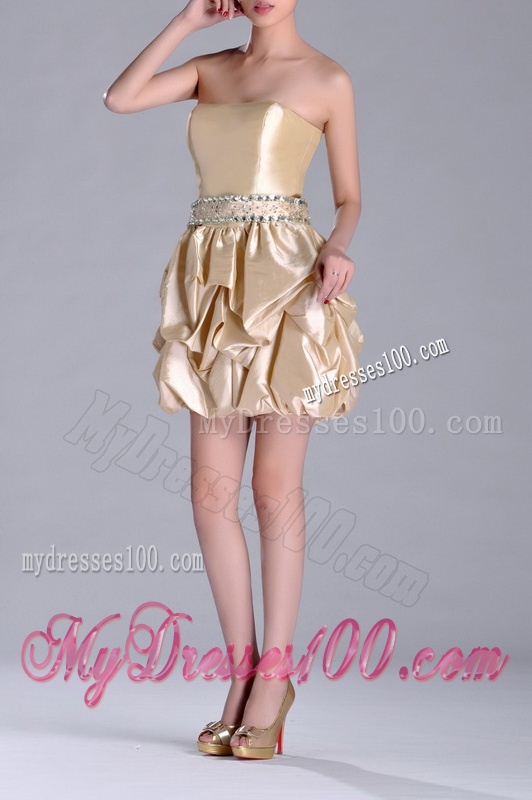 Beautiful Strapless Beaded and Bubble Short Dama Dress in Champagne