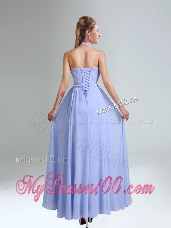 Belt and Lace Halter Empire Lace Up Dama Dress for 2016