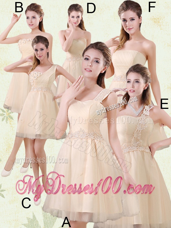 Champagne A Line Strapless Appliques Dama Dress