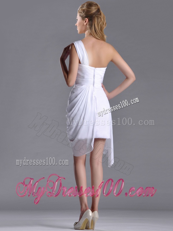 Cheap Column One Shoulder White Short Dama Dress with Zipper Up