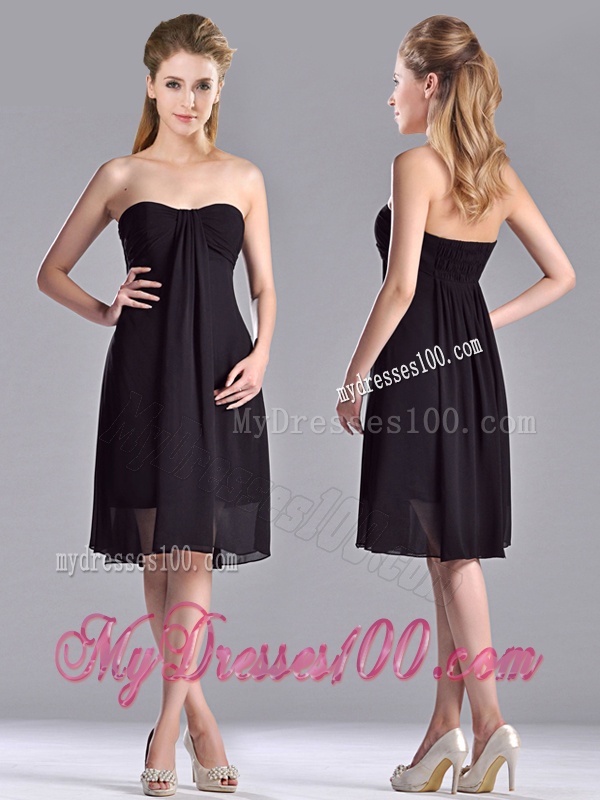 Cheap Empire Knee Length Black Dama Dress in Chiffon