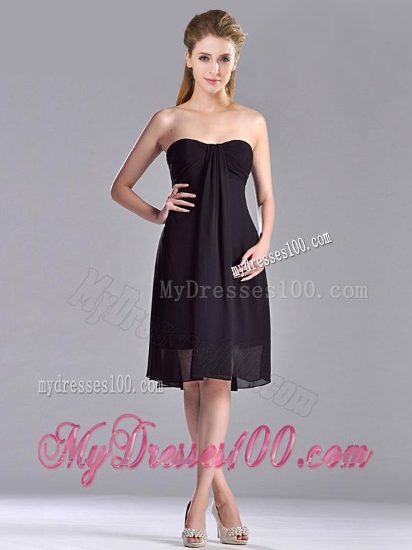 Cheap Empire Knee Length Black Dama Dress in Chiffon