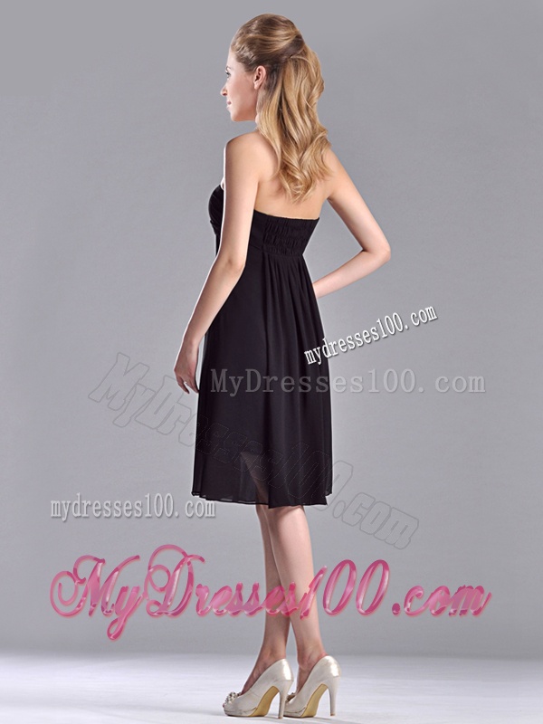 Cheap Empire Knee Length Black Dama Dress in Chiffon