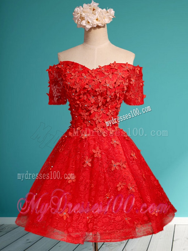 Cheap Off the Shoulder Short Sleeves Dama Dress with Appliques and Beading
