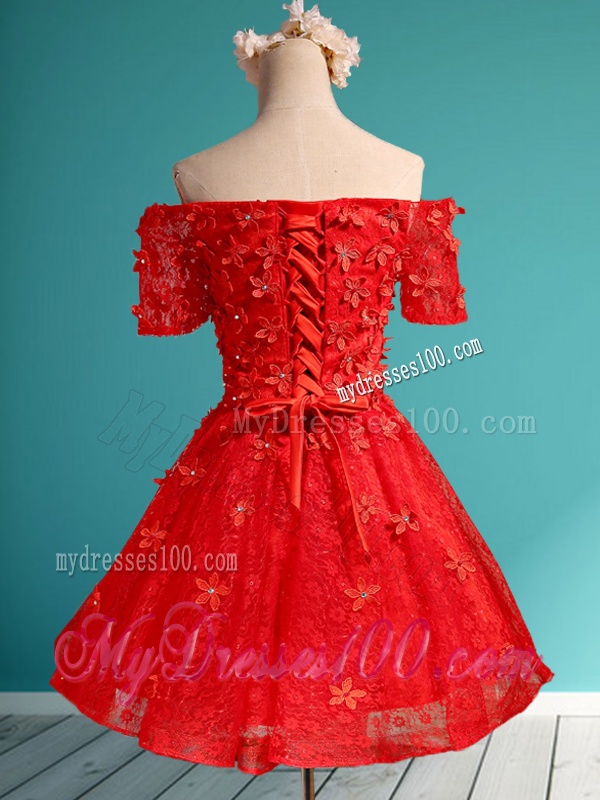 Cheap Off the Shoulder Short Sleeves Dama Dress with Appliques and Beading