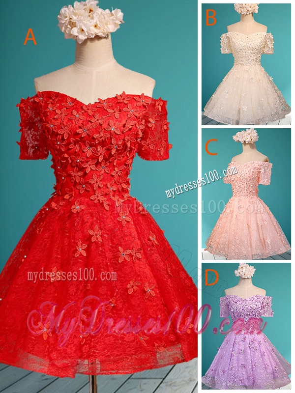 Cheap Off the Shoulder Short Sleeves Dama Dress with Appliques and Beading