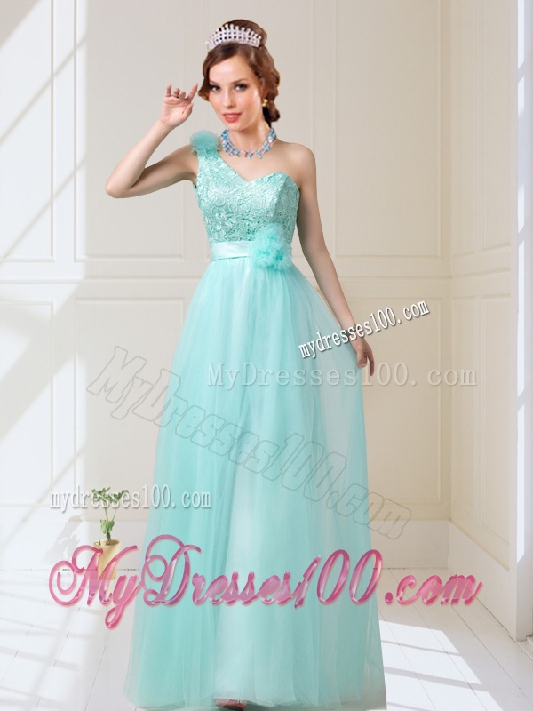 Classical Empire Lace Up Hand Made Flowers Dama Dresses in Mint