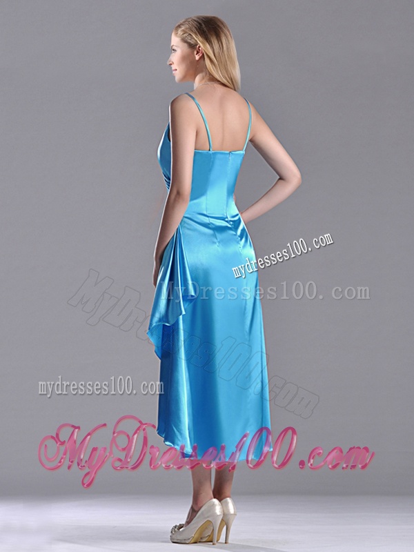 Classical Spaghetti Straps Baby Blue Dama Dress in Tea Length