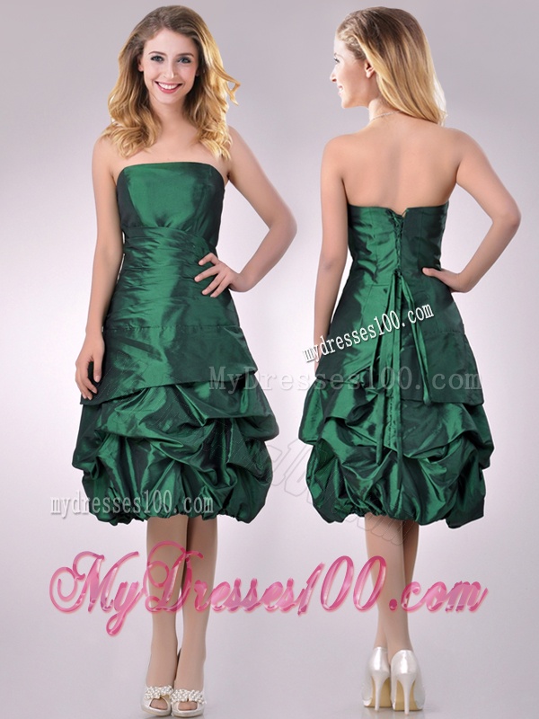 Classical Taffeta Strapless Bubble Dama Dress in Dark Green