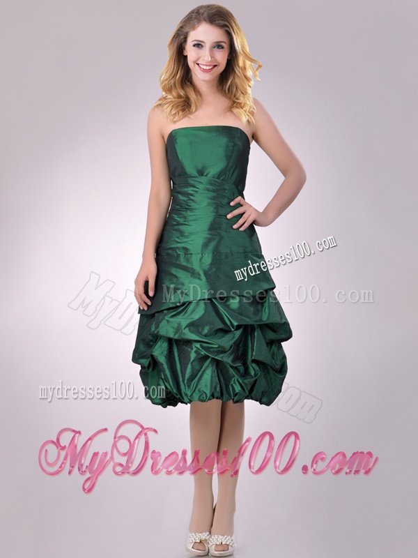 Classical Taffeta Strapless Bubble Dama Dress in Dark Green