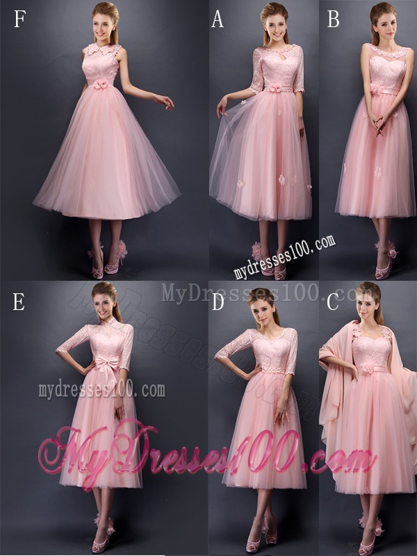 Comfortable Scoop Half Sleeves Dama Dress with Hand Made Flowers and Appliques