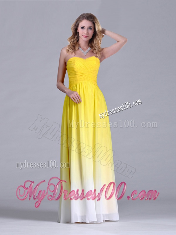 Discount Empire Sweetheart Ruched Long Dama Dress in Gradient Color