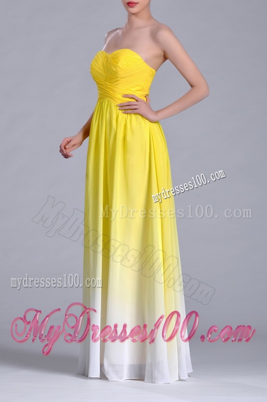 Discount Empire Sweetheart Ruched Long Dama Dress in Gradient Color