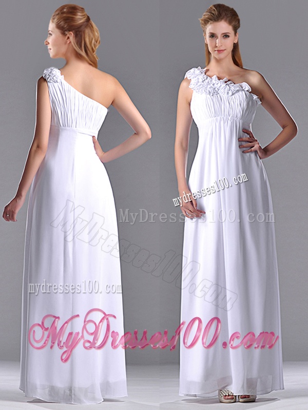 Elegant Empire Hand Crafted Side Zipper White Dama Dress with One Shoulder