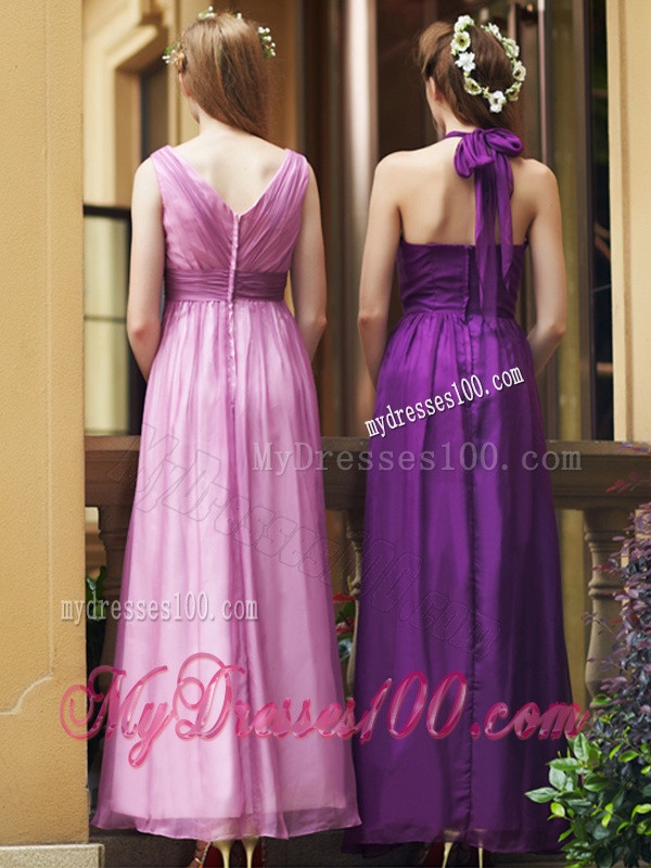 Exclusive Empire Chiffon Ankle Length Dama Dress with Ruching