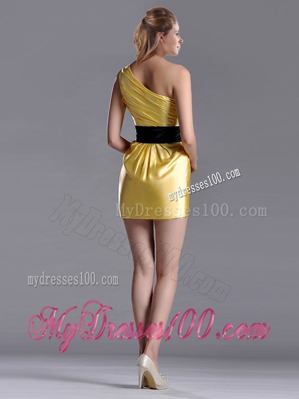 Exclusive One Shoulder Ruched and Belted Dama Dress with Side Zipper
