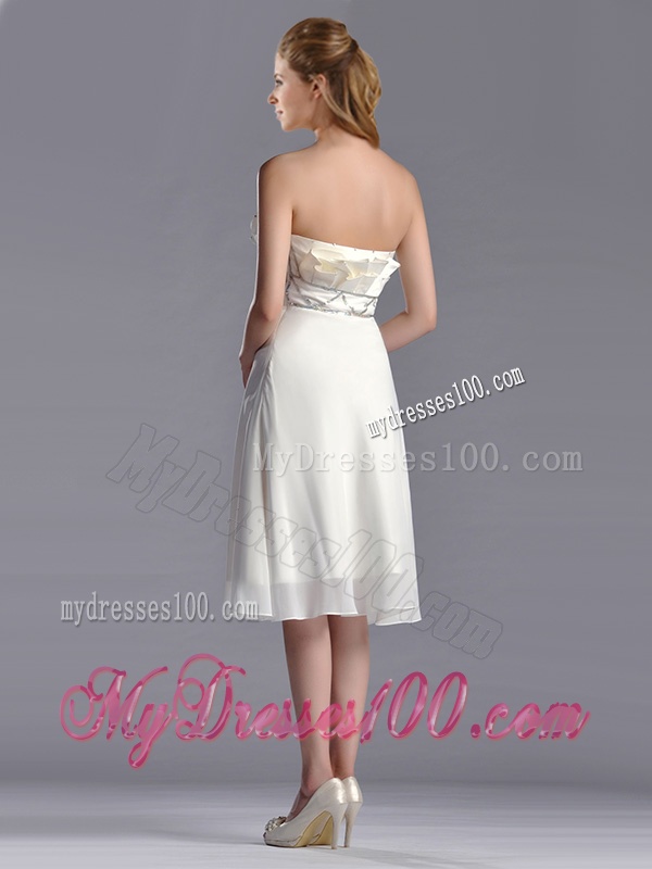 Fashionable Beaded Decorated Waist Chiffon Dama Dress in Tea Length